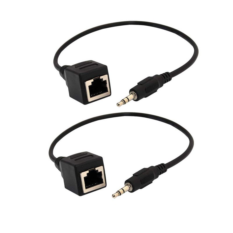TRADERPLUS محول موسع 2 حزمة 3.5 مم ستيريو صوتي إلى مقبس RJ45 أنثوي عبر كابل Cat5/6 - Image 1